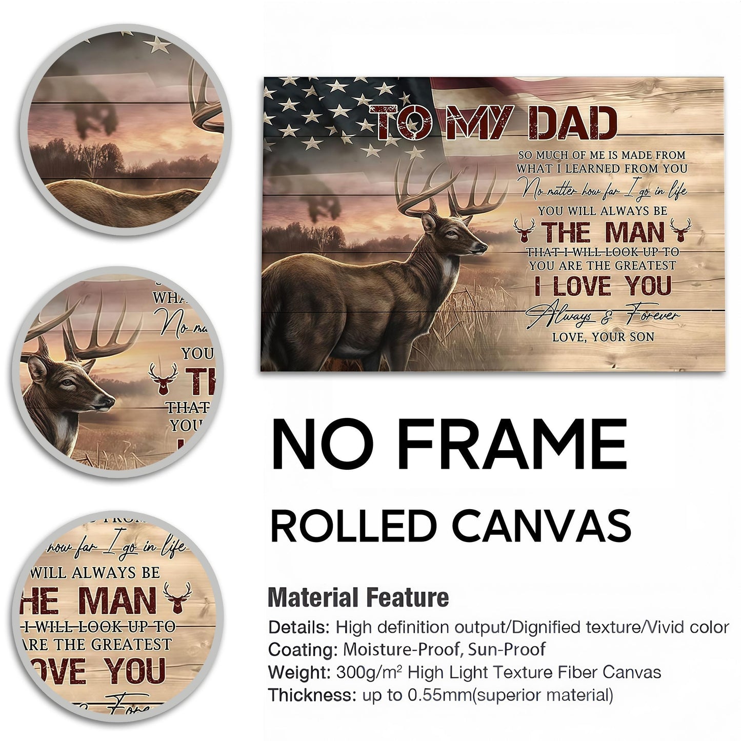 To My Dad From Son - Sentimental Canvas Wall Art with Touching Poem - Vintage Style Gift for Father's Day & Birthday (Ready to Hang)