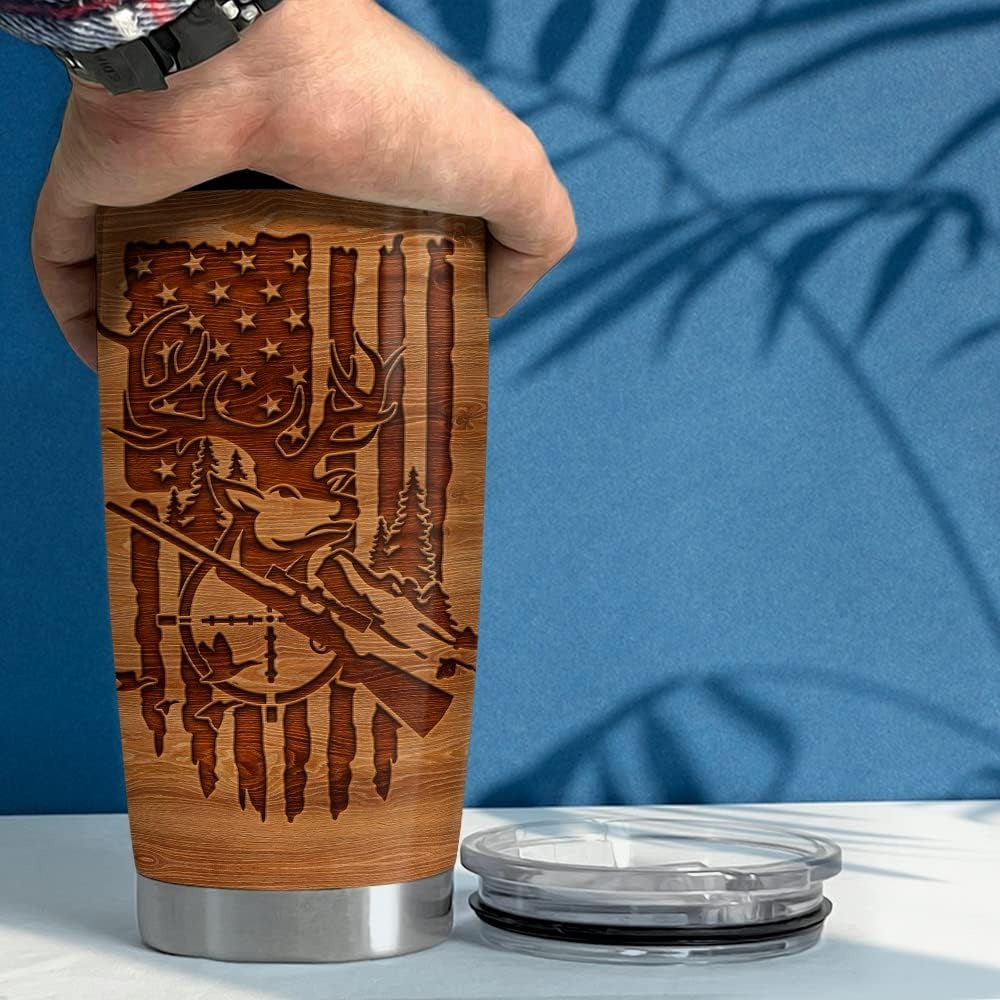 USA 250th Anniversary Hunting Wood Style 20oz Insulated Stainless Steel Tumbler