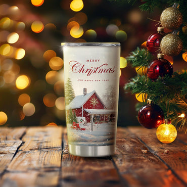 Snowy Christmas Cottage 20oz Insulated Stainless Steel Tumbler