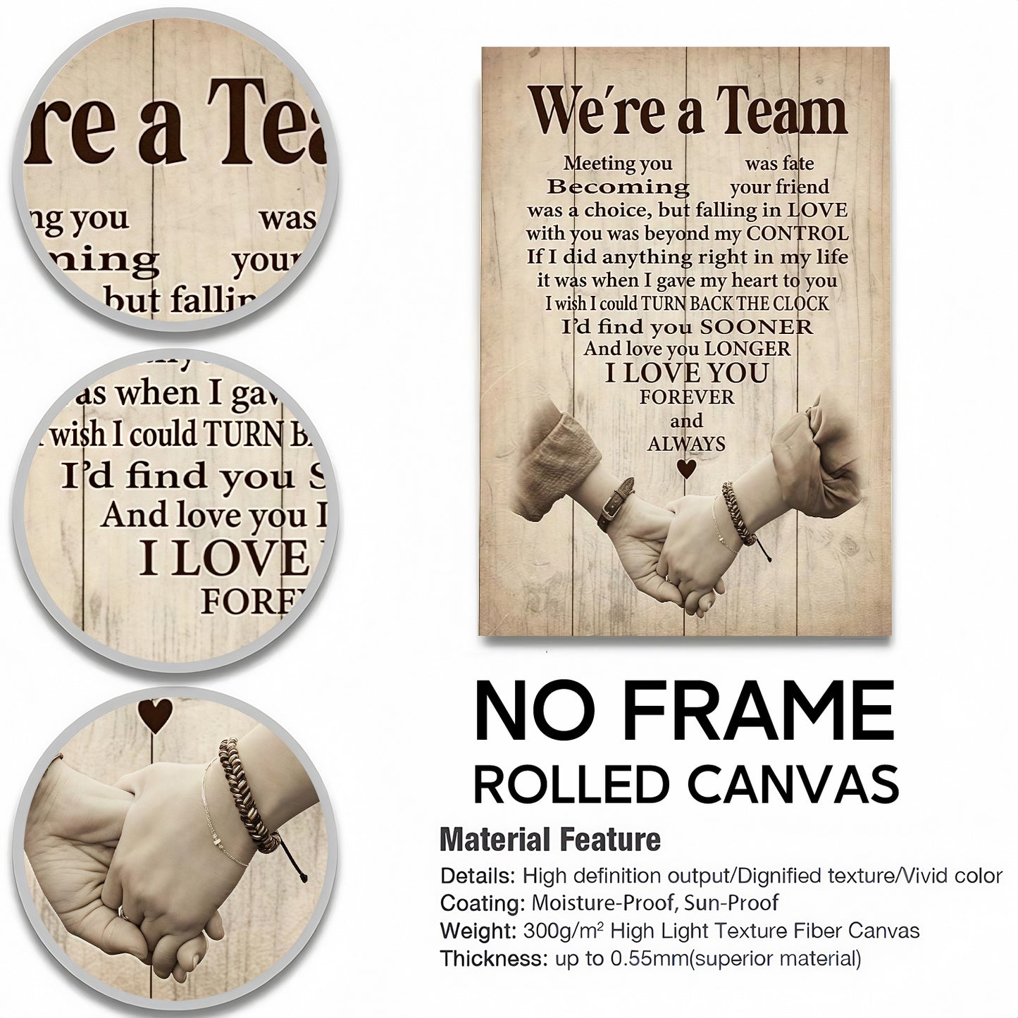 "We're a Team" Romantic Couple Canvas Wall Art - Anniversary Gift for Husband & Wife - Rustic Bedroom Decor (Ready to Hang)