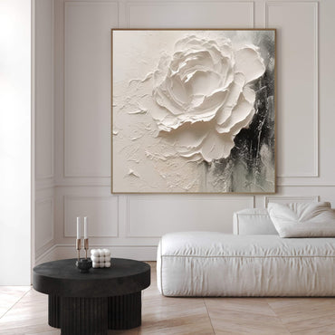 3D Heavy Texture White Floral Oil Painting CZ0089 - Viral Wall Art