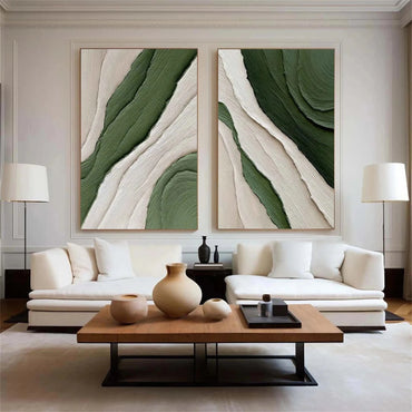 3D Heavy Texture Forest Green Abstract Diptych CZ0094 - Viral Wall Art