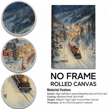 Snowy Village Holiday Train Poster