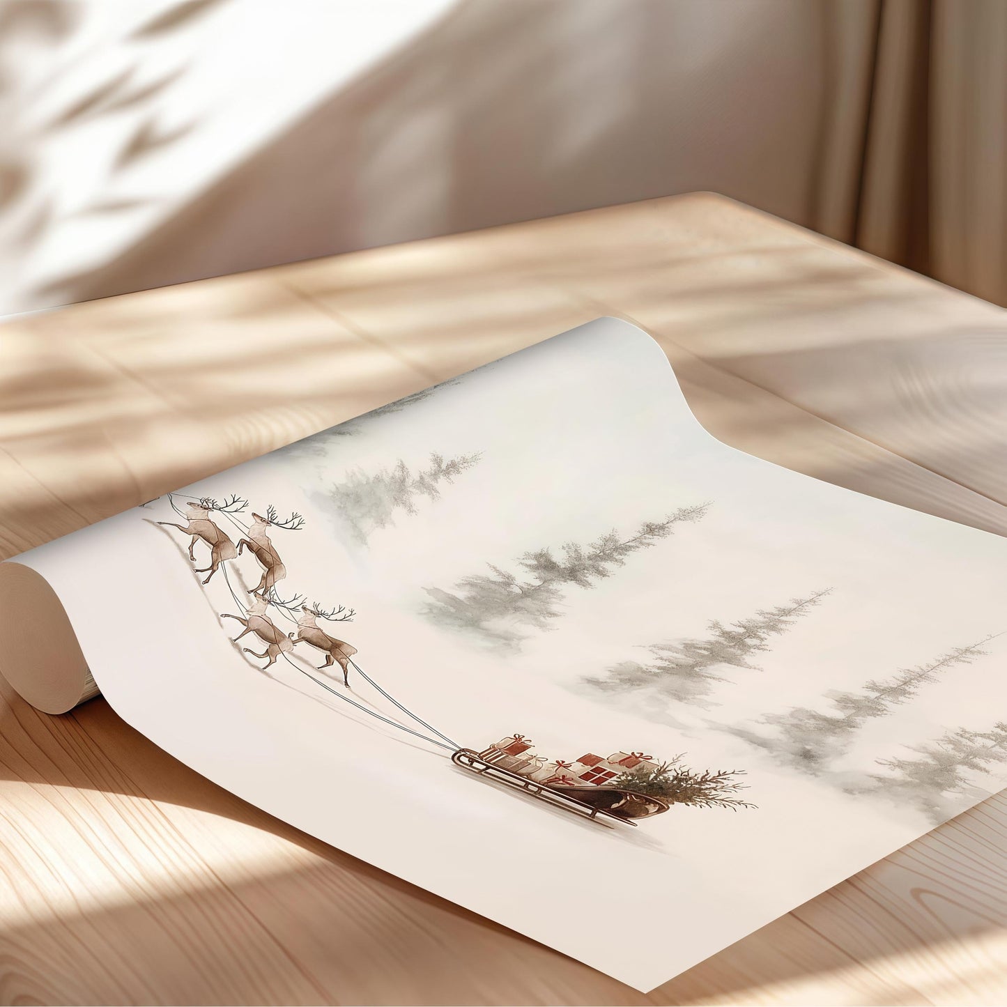 Minimalist Reindeer Sleigh Poster