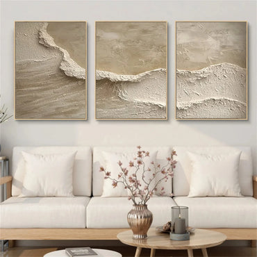 3D Heavy Texture Neutral Oatmeal Triptych CZ0099 - Viral Wall Art