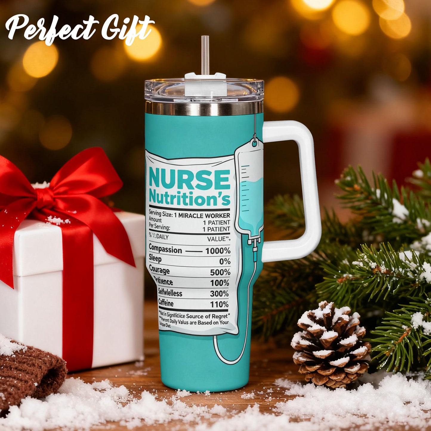 Nurses Week Gift 40oz Insulated Stainless Steel Tumbler with Handle and Straw, Nurse Nutrition Facts Water Tumbler, Graduation Gift for New Nurses and Nursing Students, Hospital Shift Essential Travel Cup
