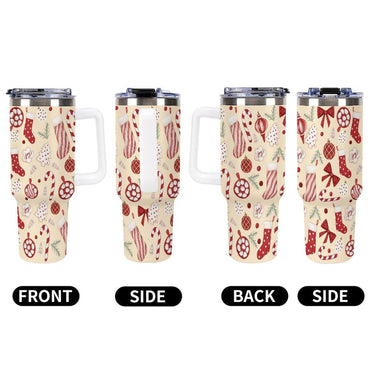 Vintage Red Pattern 40oz Tumbler with Handle Stainless Steel Coffee Mug Best Graduation Mothers Day Gift Ideas for Girls Mom