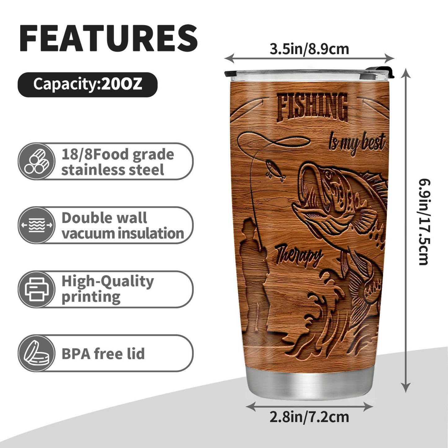 20oz Stainless Steel Vacuum Insulated Fishing Themed Tumbler with Lid - Portable Coffee Flask, Iced Tea Drinkware, Funny Gift for Fisherman Men (1 Count), Flasks