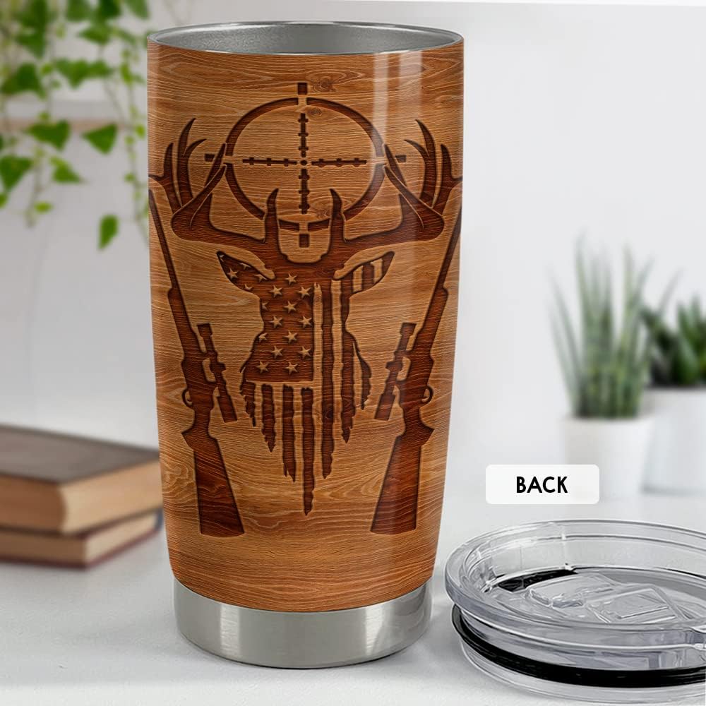 Hunting Tumbler Wood Style American Flag 20oz Tumblers with Lid Gift for Men Dad Best Friends Hunting Lovers Christmas Birthday Fathers Day