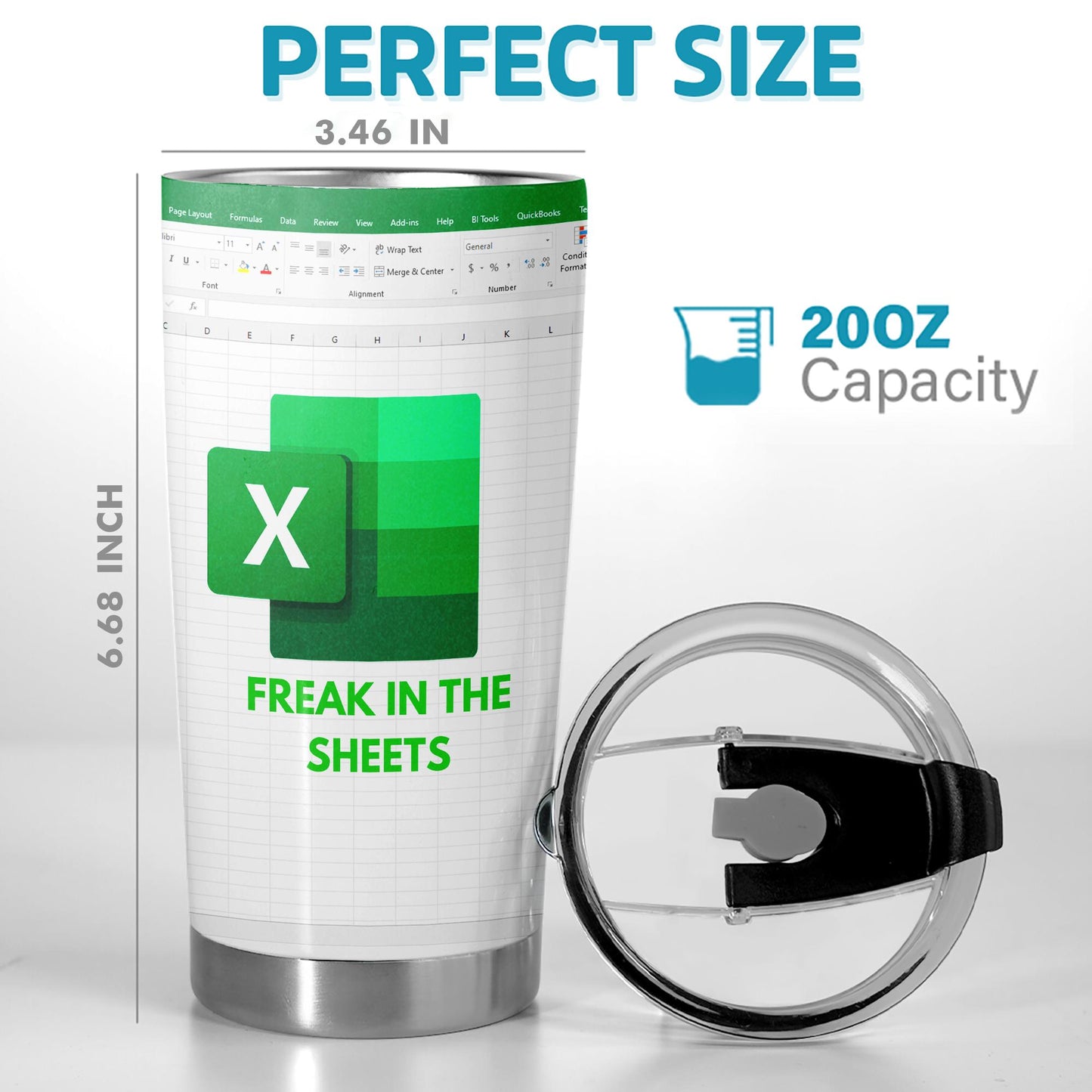 Funny Accountant Gift - "Freak In The Sheets" Spreadsheet Design - 20oz Tumbler for CPA Data Nerd