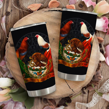 20oz Stainless Steel Mexican Heritage Rooster Tumbler - Mexico Flag Emblem Portable Insulation Flask, Coffee Bottle Gift for Dad, Men's Birthday Travel Drinkware, Flasks