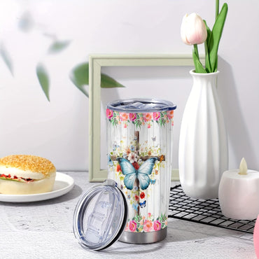 1pc, 20oz Cup Stainless Steel Tumbler, Just a Girl Who Loves Jesus Funny Print Double Wall Vacuum Insulated Travel Mug, Gifts for Parents, Relatives and Friends