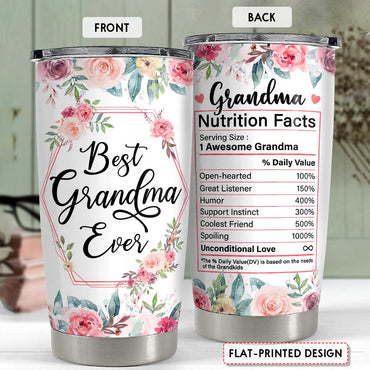 Grandma Appreciation artwork on 20oz insulated tumbler, front and back product view