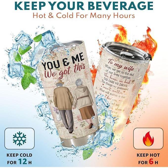 20oz Stainless Steel Portable Coffee Mug Vacuum Flask - Romantic Sentimental Wife Gift from Husband with "I'd Find You Sooner" Love Poem for Anniversary, Flasks, Lid