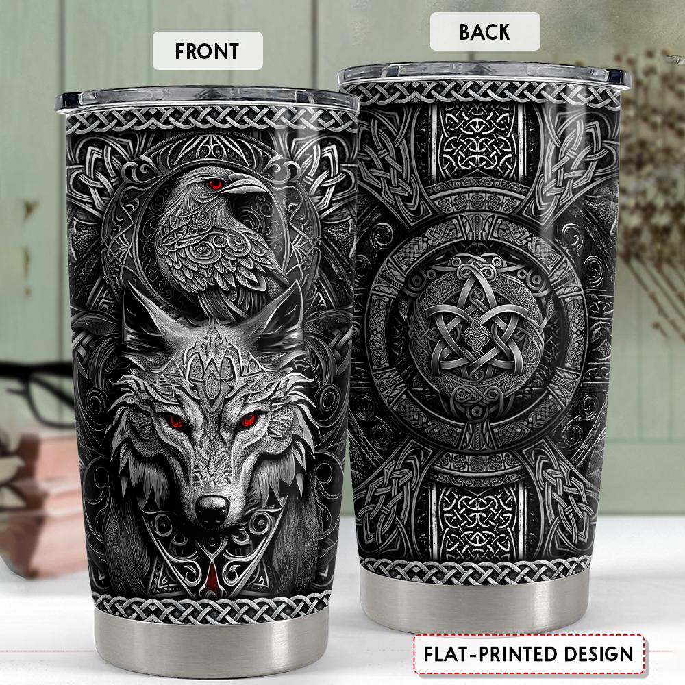 Viking Wolf 20oz Leakproof Tumbler with Lid, 18/8 Stainless Steel Vacuum Insulated Portable Mug for Coffee, Tea, Iced Tea, Premium Men's Father's Day Christmas Gift, 18/8 Stainless Steel Feels Premium