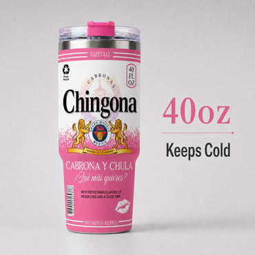 40oz Pink Mexican Style Vacuum Insulated Stainless Steel Flask - Model0 Inspired, Chingona & Cabrona y Chula Design, Portable Coffee Water Bottle with Lid, Ideal for Cold Drinks & Outdoor Use, Flasks, Water Bottles