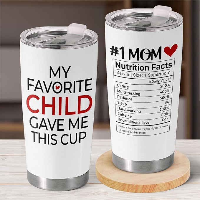 20Oz Stainless Steel Insulated Vacuum Flask Mug - "My Favorite Child Gave Me This" Coffee/Iced Tea Tumbler, Mother's Day Birthday Gifts for Mom Grandma Wife from Daughter Son Kids, New Mom Presents, Flasks