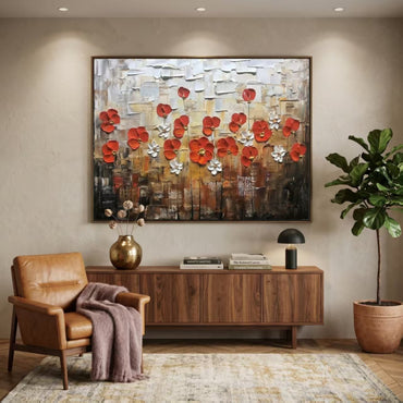 3D Heavy Texture Red Floral Oil Painting CZ0145 - Viral Wall Art