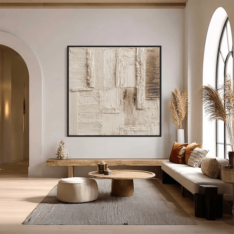 3D Heavy Texture Neutral Abstract Relief Painting EC0101 - Viral Wall Art