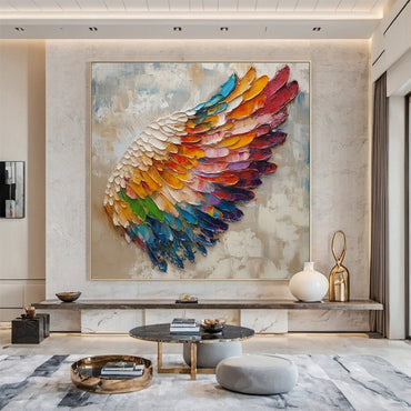 3D Heavy Texture Rainbow Angel Wing Oil Painting JK0078 - Viral Wall Art