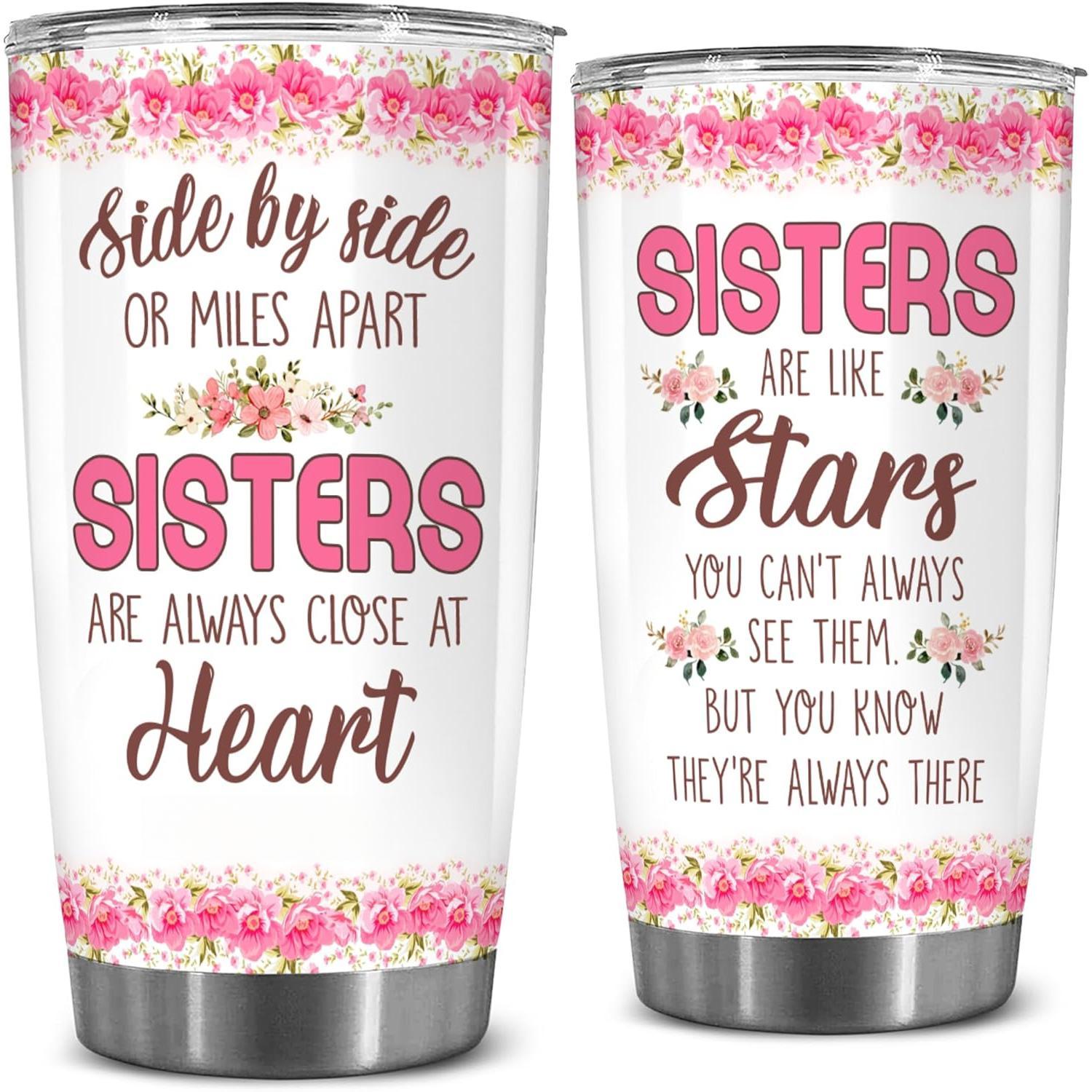 Sister Forever Friend artwork on 20oz insulated tumbler, additional product detail, view 2
