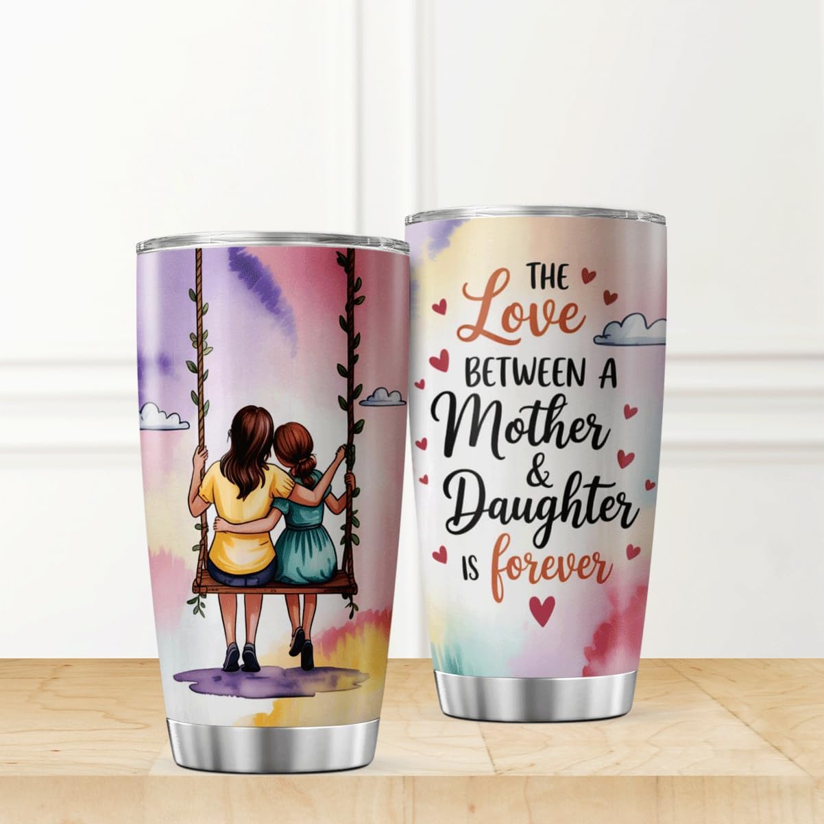 20oz Stainless Steel Mother-Daughter Forever Quote Tumbler - Insulated Coffee Flask, Portable Stylish Lid Travel Mug, Heartfelt Birthday Gift for Mom from Daughter, Flasks, Food?Grade 18/8