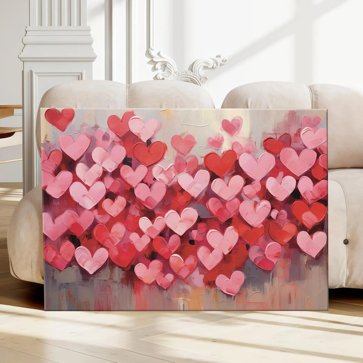 Romantic Pink Red Hearts canvas wall art, additional product view 9 with contemporary styling for bedroom decor