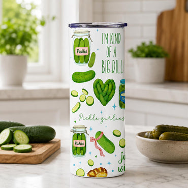 20oz Straight Stainless Steel Double Wall Insulated Travel Tumbler, Funny Printed Pickle Lover Skinny Cup with Straw, Everyday Kitchenware Gift for Women Friends