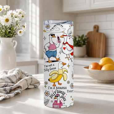Funny Silly Goose 20oz Skinny Tumbler with Straw, Stainless Steel Insulated Travel Cup, Cute Goose Humor Drinkware Gift for Women Friends Coworkers