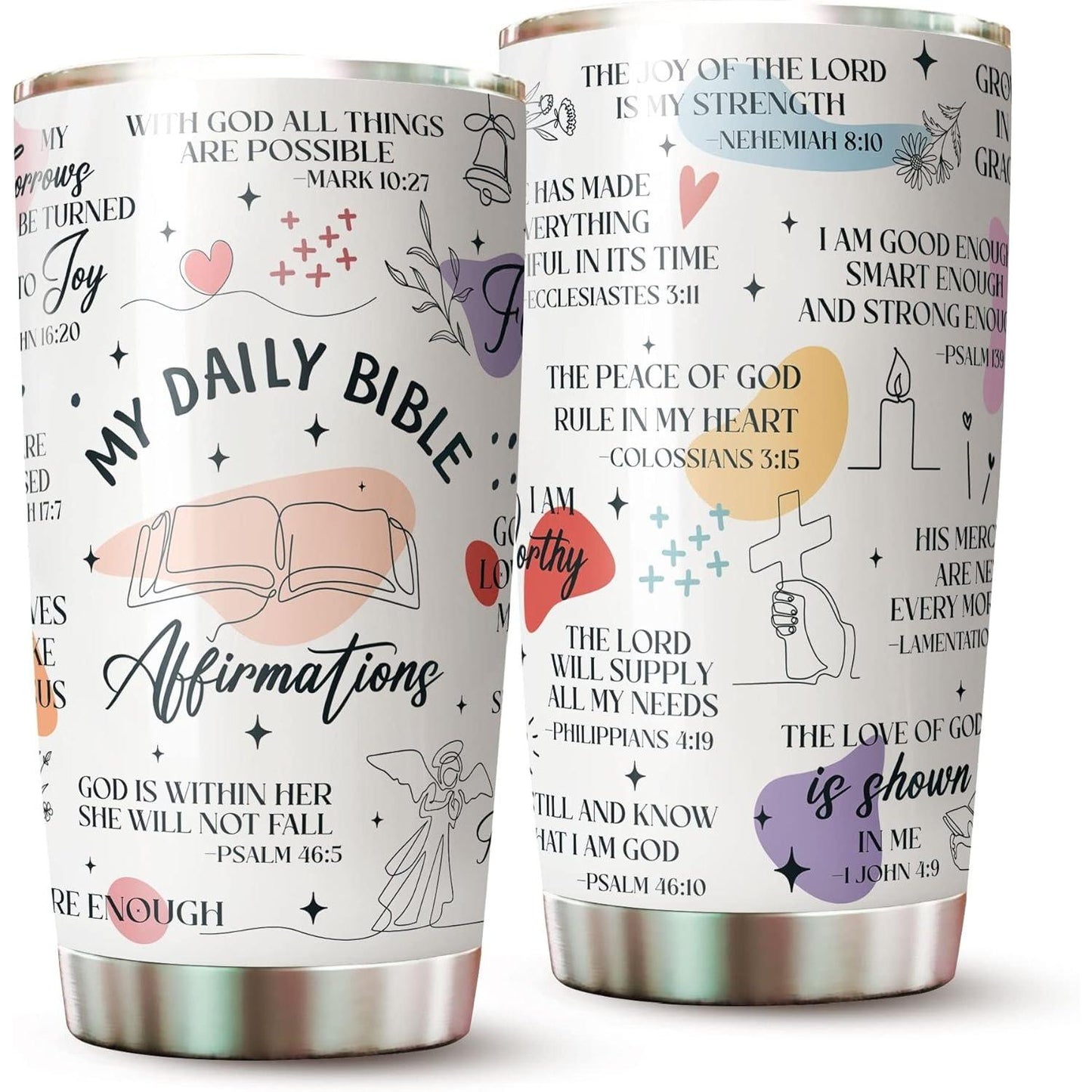20oz Stainless Steel Portable Stylish Vacuum Flask - Daily Bible Affirmations Christian Scripture Travel Mug, Inspirational Faith Gift for Women & Mom on Mother's Day, Flasks