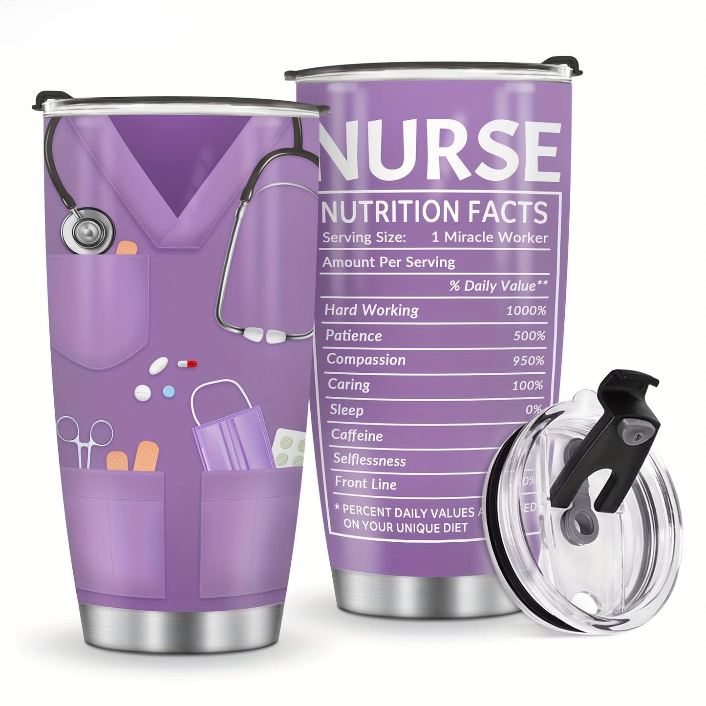 1pc Nurse & Doctor Tumbler with Lid - 20oz Stainless Steel Double Wall Vacuum Water Bottle, Leak-Proof Oval Travel Mug with Medical-Themed "NURSE" Design, Humorous Healthcare Worker Gift for Christmas, Valentine's, Nurse Appreciation Day