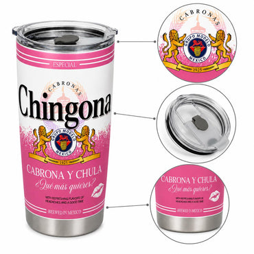 20oz Stainless Steel Insulated Tumbler with Handle & Lid - Stylish Chingona Modelo Inspired Pink Coffee Cup, Portable Mexican Funny Drinkware for Latina Women, Bestie Gift