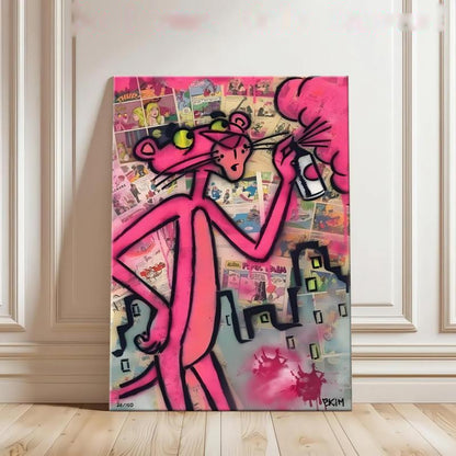 Modern Graffiti Art Pink Panther Canvas Wall Art – Trendy Wall Art Decor
