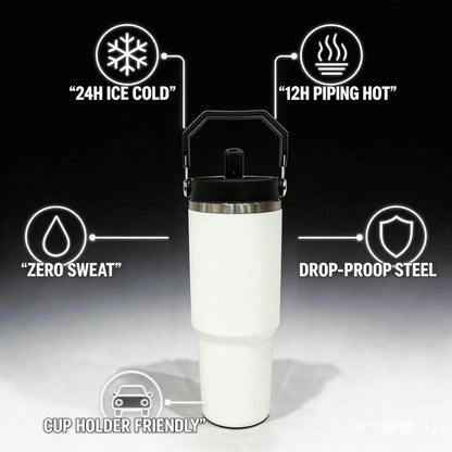 Cute Japanese Cartoon Sprite 30oz Stainless Steel Travel Cup with Handle and Straw, Kawaii Star Candy Pattern Coffee Tumbler for Office, School and Road Trips, Cup Holder Friendly Daily Water Drinkware for Car