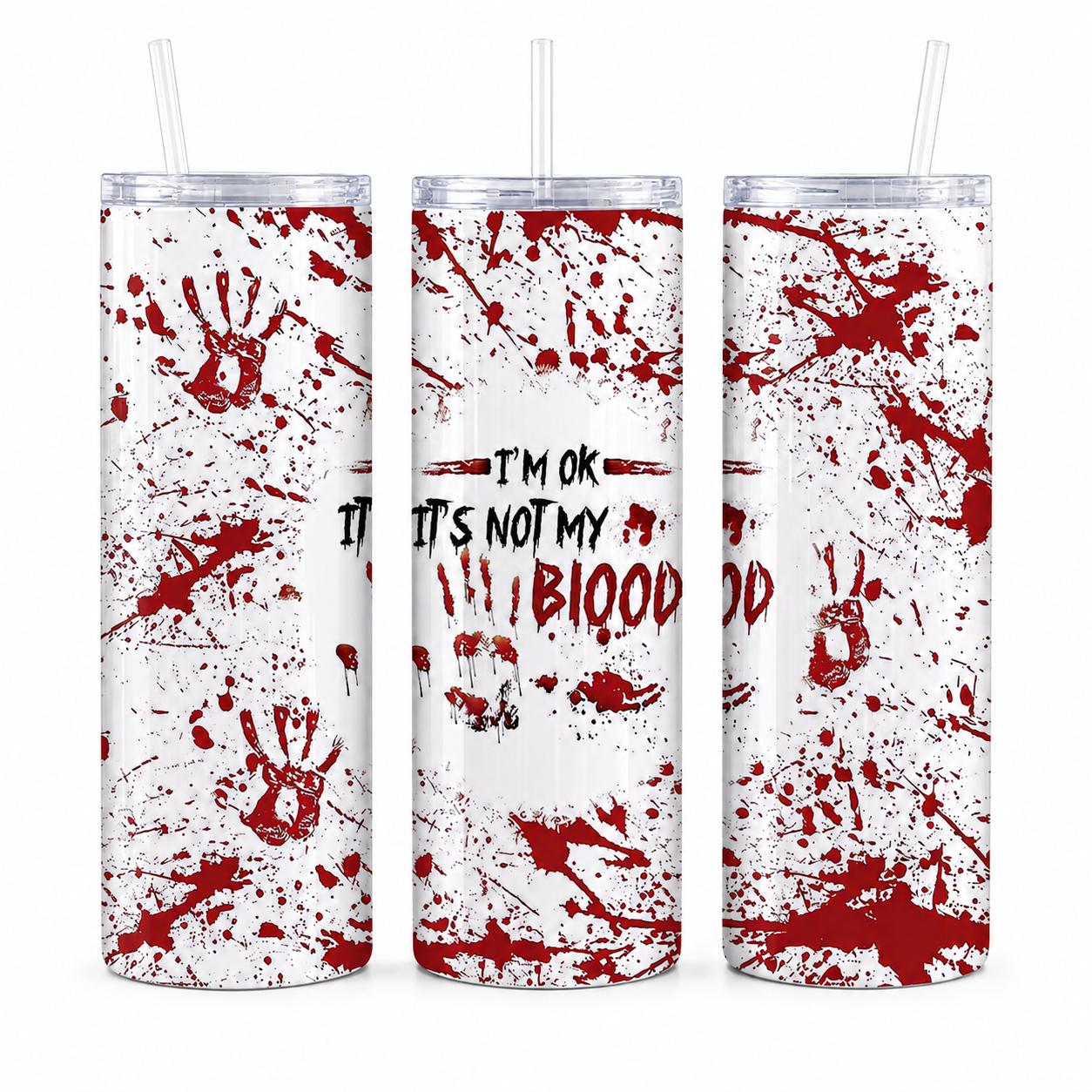 Halloween Blood Splatter 20oz Skinny Tumbler with Straw, Dark Humor Stainless Steel Insulated Travel Cup, Spooky Horror Drinkware Gift for Women Men