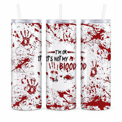 Halloween Blood Splatter 20oz Skinny Tumbler with Straw, Dark Humor Stainless Steel Insulated Travel Cup, Spooky Horror Drinkware Gift for Women Men