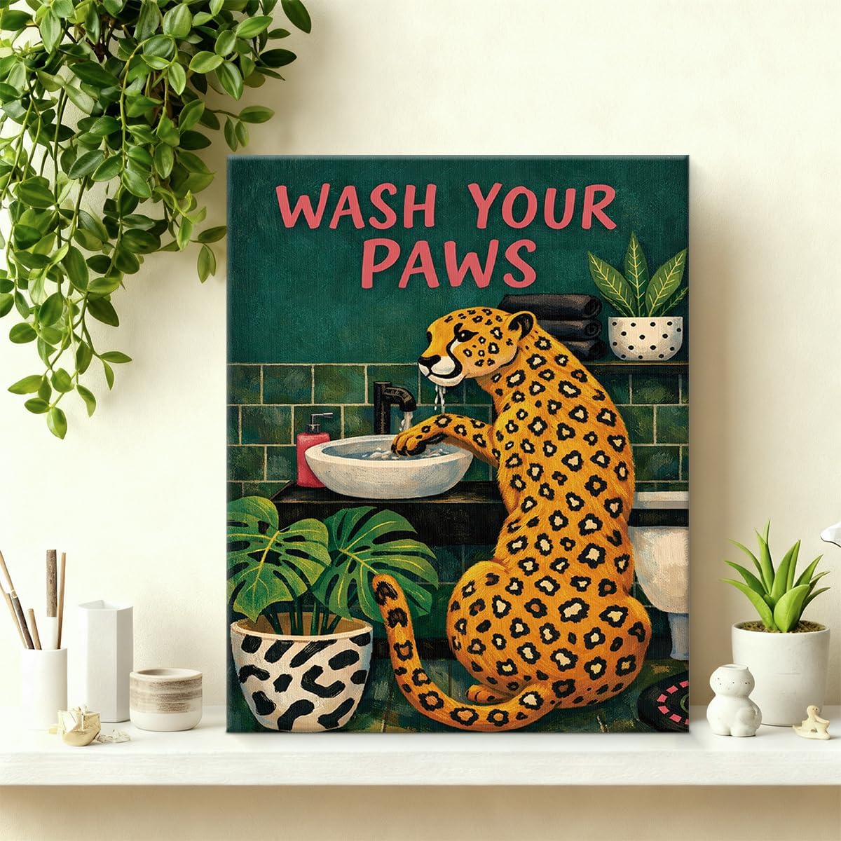 Wash Your Paws canvas wall art, additional product view 4 with contemporary styling for bathroom decor