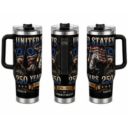United States 250 Years 1776-2026 Patriotic 40oz Tumbler with Handle, George Washington American Eagle Insulated Water Cup for 4th of July, Cup Holder Friendly Travel Cup