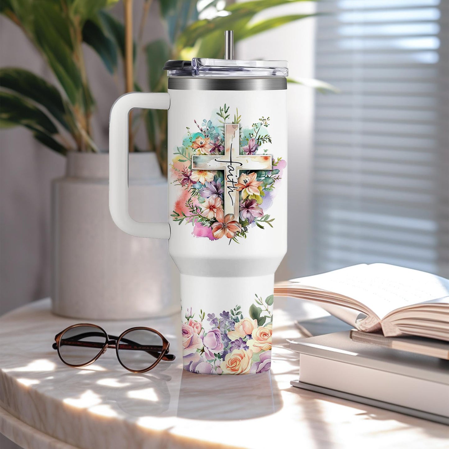 Christian Gifts for Women Tumbler 40oz With Handle & Straw - Faith Gift Bible Spiritual Woman- Encouragement Inspirational for Women - Religious Birthday, Easter Gift for Mom, Sister, Daughter, Friends