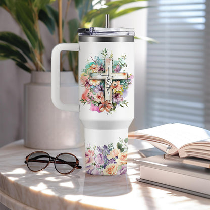 Christian Gifts for Women Tumbler 40oz With Handle & Straw - Faith Gift Bible Spiritual Woman- Encouragement Inspirational for Women - Religious Birthday, Easter Gift for Mom, Sister, Daughter, Friends