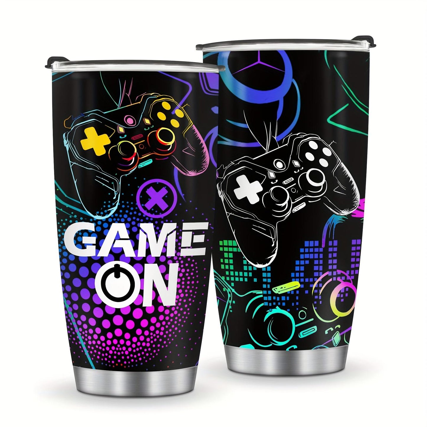 20oz Stainless Steel Gamer Vacuum Flask - Leakproof, Portable, Stylish Coffee Travel Mug with Lid, Ideal Birthday/Holiday Gift for Teens, Dads, Flasks, Insulated