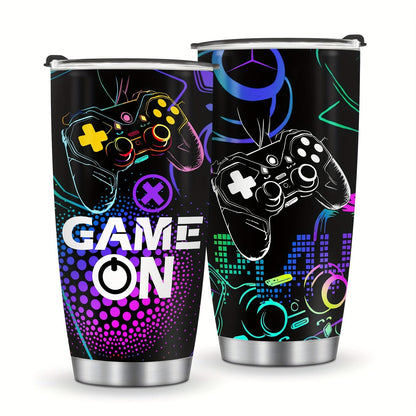20oz Stainless Steel Gamer Vacuum Flask - Leakproof, Portable, Stylish Coffee Travel Mug with Lid, Ideal Birthday/Holiday Gift for Teens, Dads, Flasks, Insulated