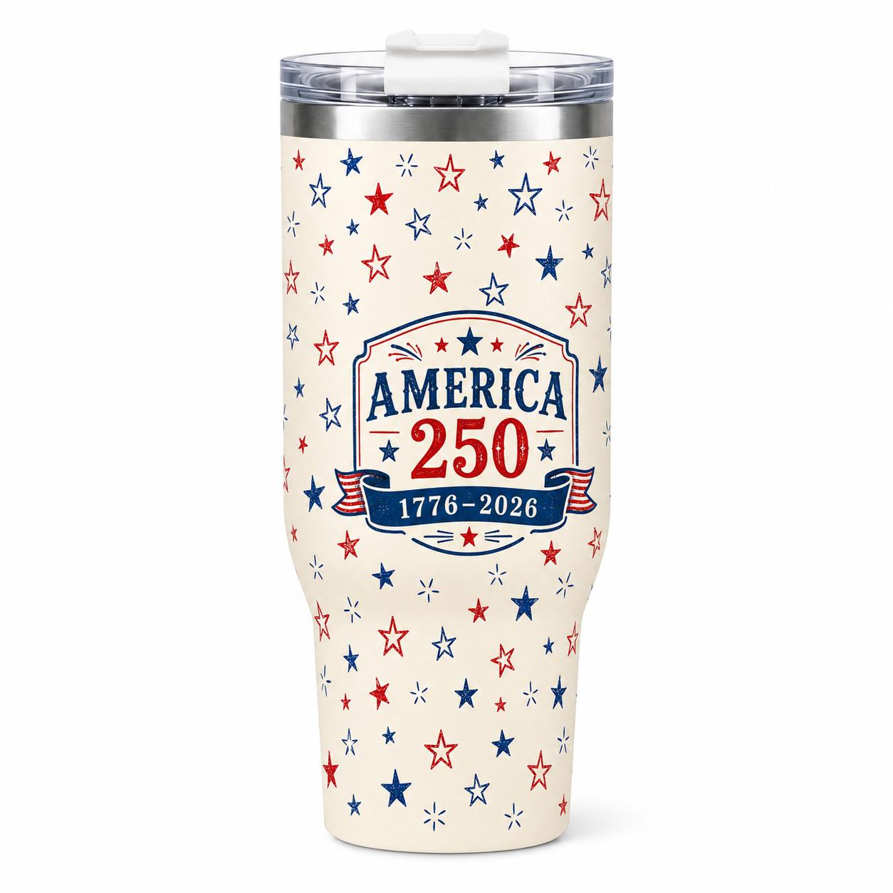 America 250 Retro 40 oz Insulated Stainless Steel Flask with Handle, Straw, Lid & Reusable Aesthetic Vintage 1776-2026 Patriotic Star Pattern Travel Mug, Car Cup Holder Friendly for 4th of July, Flasks, Insulation