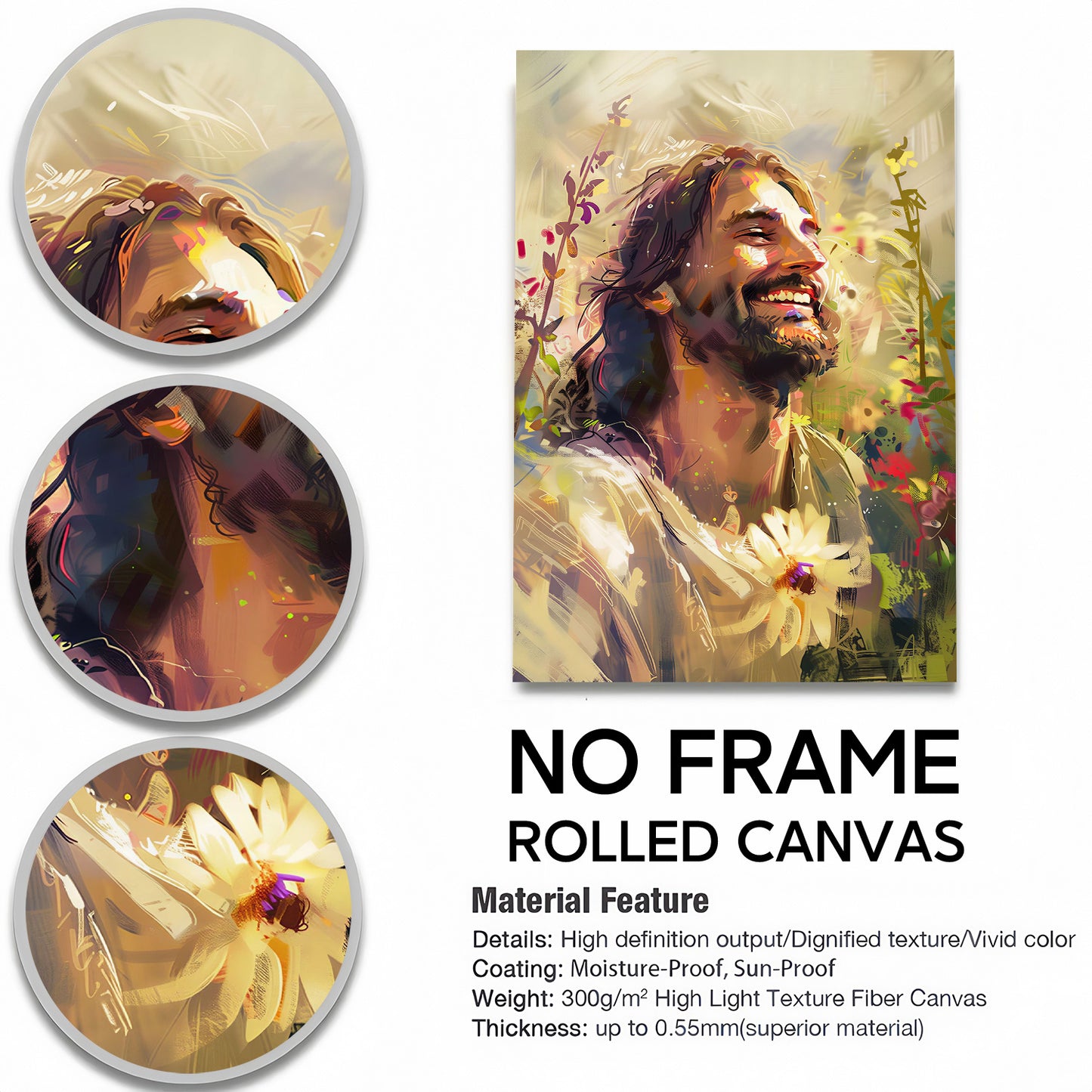 Smiling Jesus Canvas Wall Art - Joyful Laughing Christ Portrait - Heartwarming Christian Home Decor