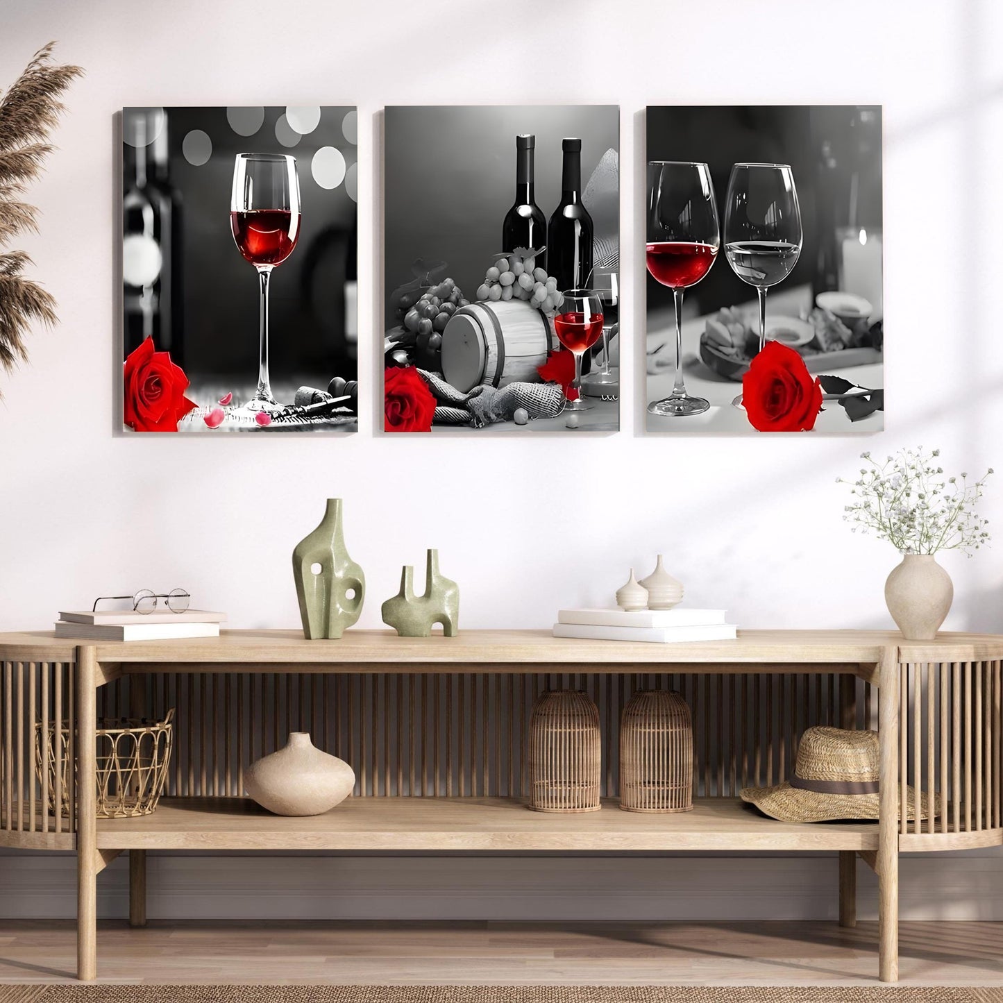 Wine Rose Wall Art Set
