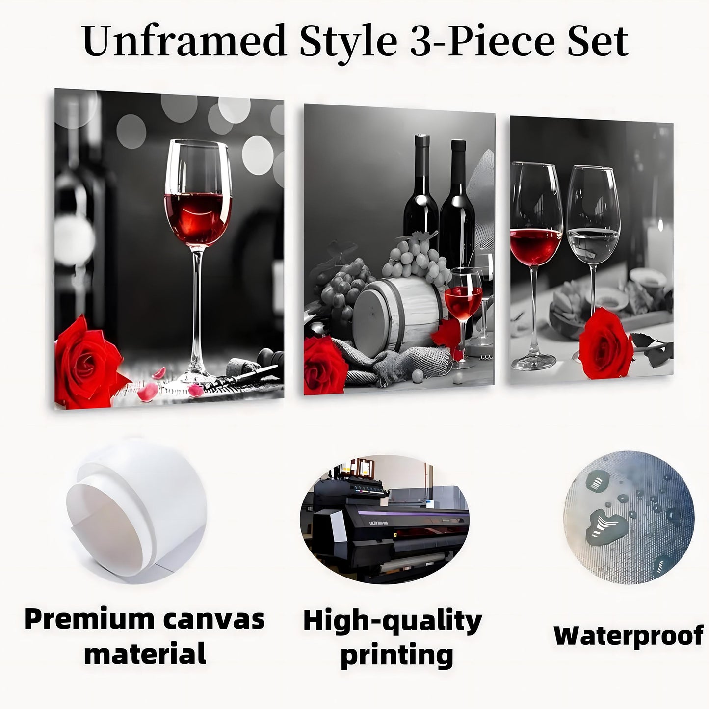 Wine Rose Wall Art Set