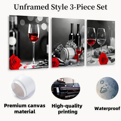 Wine Rose Wall Art Set