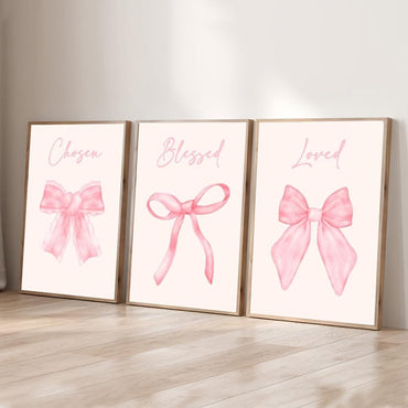 Pink Bow Motivational Wall Art Set