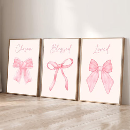 Pink Bow Motivational Wall Art Set
