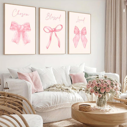 Pink Bow Motivational Wall Art Set